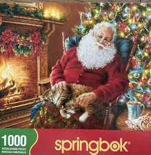 Santa Cat Nap Christmas Puzzle 1000pc Family Activity Springbok Complete