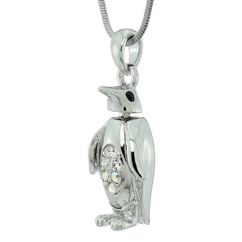 PENGUIN Necklace Made With Swarovski Crystal Clear Pendant Animal Jewelry
