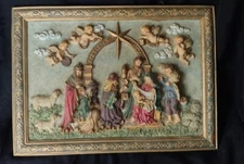 Vintage 3D Relief Wall Plaque Nativity Holy Family Italy Resin 16"