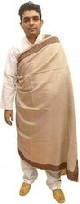 Men's Kashmiri Woven Border Woolen Lohi Shawl Stole Wrap Dark Beige 50" X 100"