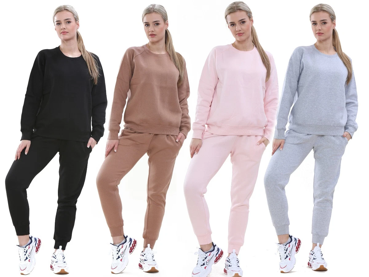 Womens Ladies Sweatshirt Plain Lounge Wear Set Casual Comfy Two