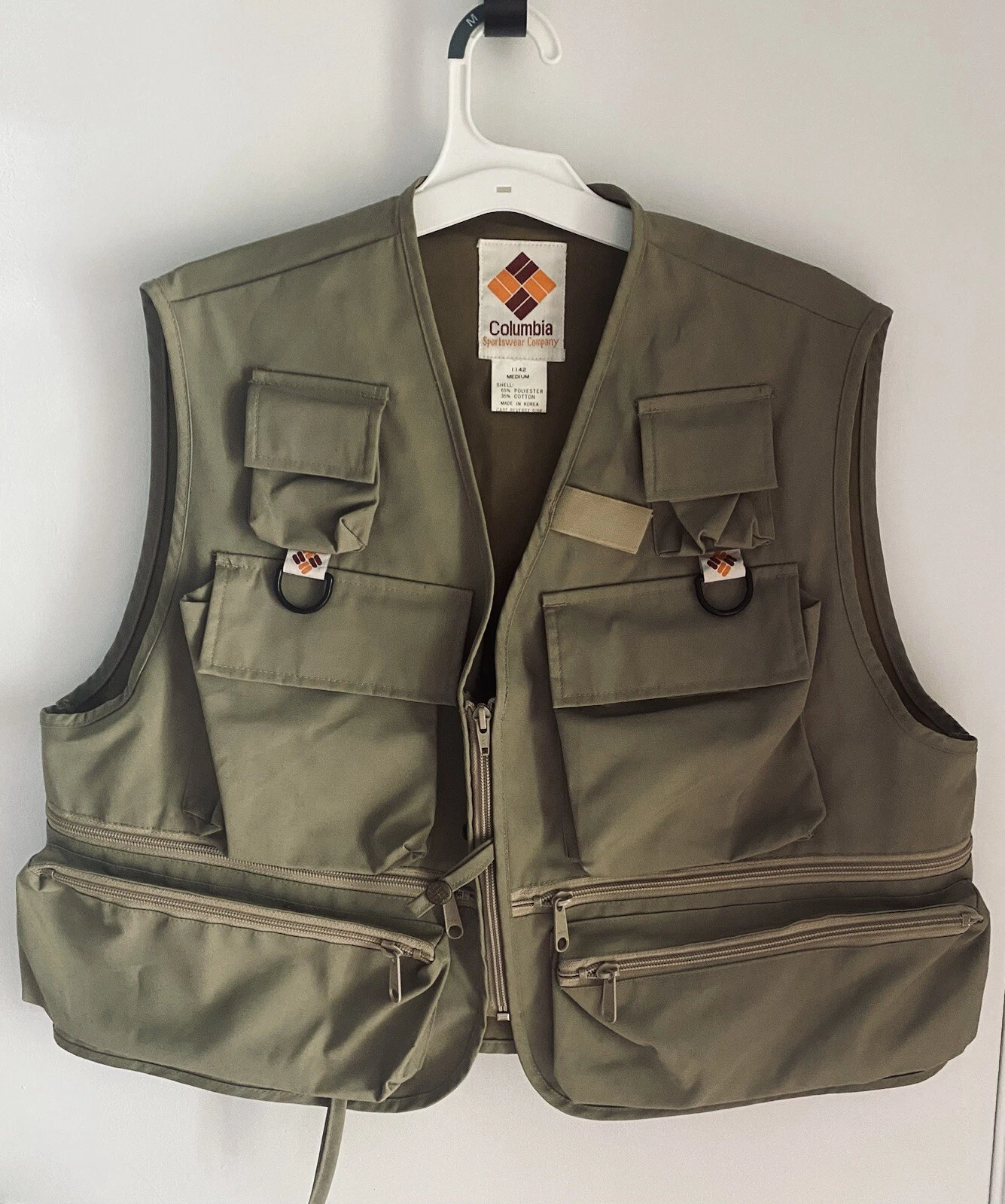 Vintage Columbia Vest M Tan Sleeveless Cargo Pockets Hunting Fishing Hiking Men