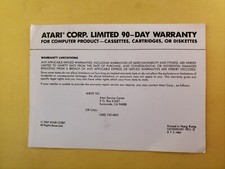 atari 90 day warranty insert