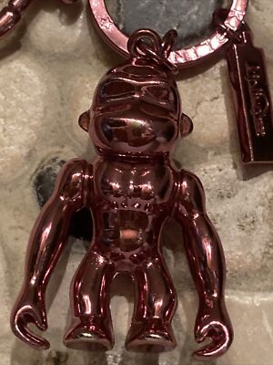KIPLING RARE PINK Metal Chrome Monkey Keychain Keyring Key Clip