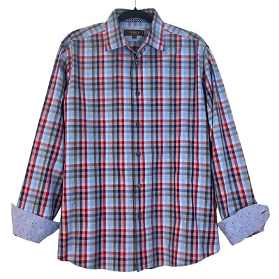 Serica Classics Red Blue Gingham Shirt Paisley Cuff Accent Patriotic Mens  Large | eBay