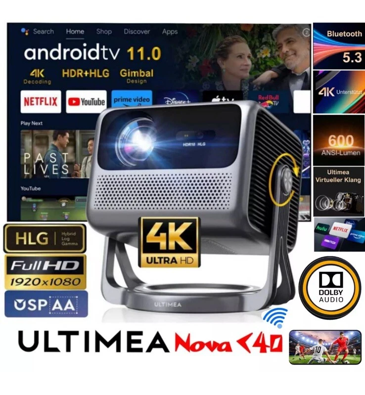 Ultimea Nova-C40 Beamer Android TV 11.0, Tragbarer Projektor mit 90° Gimbal, 4K - Bild 2 von 4