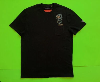 GUESS Los Angeles Men’s Short Sleeve T-Shirt Size X-LARGE Black w/Green Dragon - Image 1 of 4
