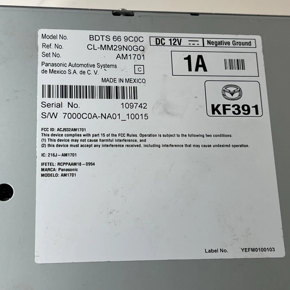 2019 MAZDA3 RADIO RECEIVER CONTROL MODULE BDTS669C0C OEM - Изображение 2 из 4