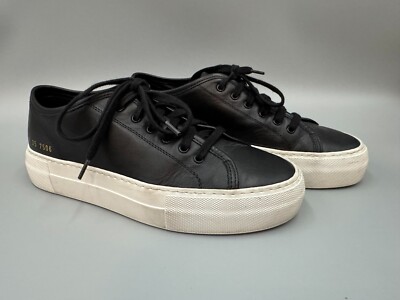 Women s Common Projects Tournament Leather Trainer Sneakers 4017 Black US 5