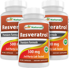 3 Pack Best Naturals Resveratrol 500 mg 60 Capsules