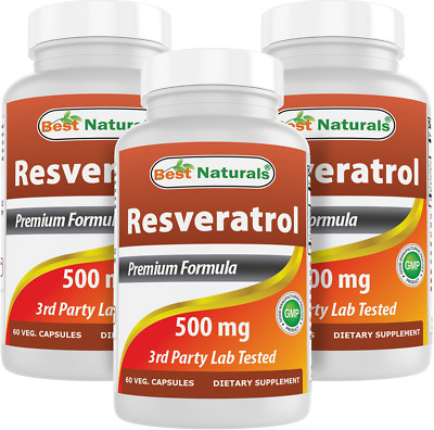 3 Pack Best Naturals Resveratrol  500 mg 60 Capsules 