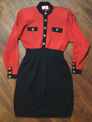 ST. JOHN FOR SAKS 5TH AVENUE VINTAGE KNIT DRESS BLACK & RED - Size 6