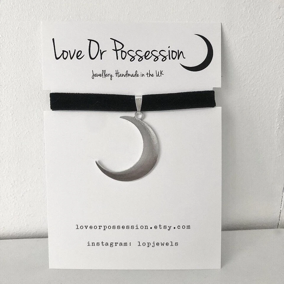 Collar gargantilla colgante de luna creciente de plata en terciopelo negro joyería*gótico Foto 3 de 4