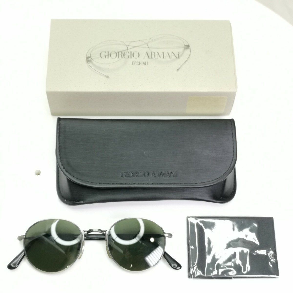 Giorgio Armani 1997 Vintage Sunglasses Gunmetal Glass Lens Round