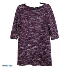 Ann Taylor Dress Women's L Marled Burgundy Black Tweed Shift Dress 3/4 Sleeve