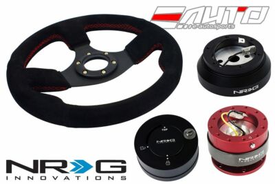 NRG 320 Race Suede Steering Wheel Red/140 Hub/2.0 Red Quick Release/Lock Matt