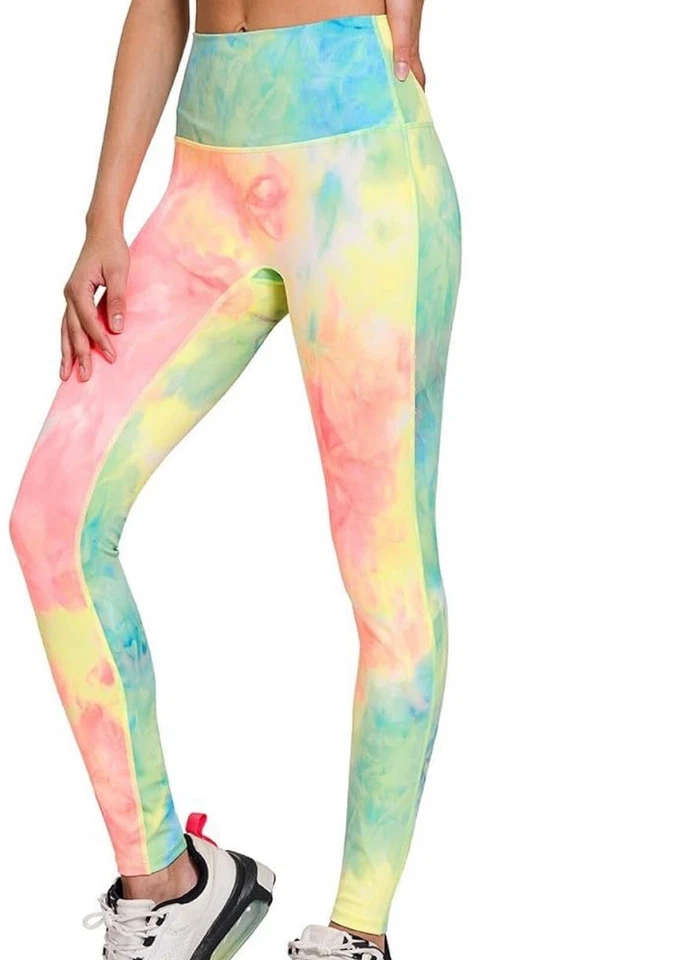 Leggings Zenana Microfibra Cepillada Cintura Alta Neón Arco Iris Tie Dye Para Mujer’s XL Foto 4 de 4