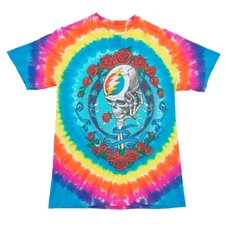 Grateful Dead Liquid Blue Tie-Dye T-Shirt Men's Medium 'Never Dead' Skeleton