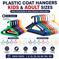 HD Adult And Kids PLASTIC COAT HANGERS CLOTHES With TROUSER BAR IN 6 COLORS