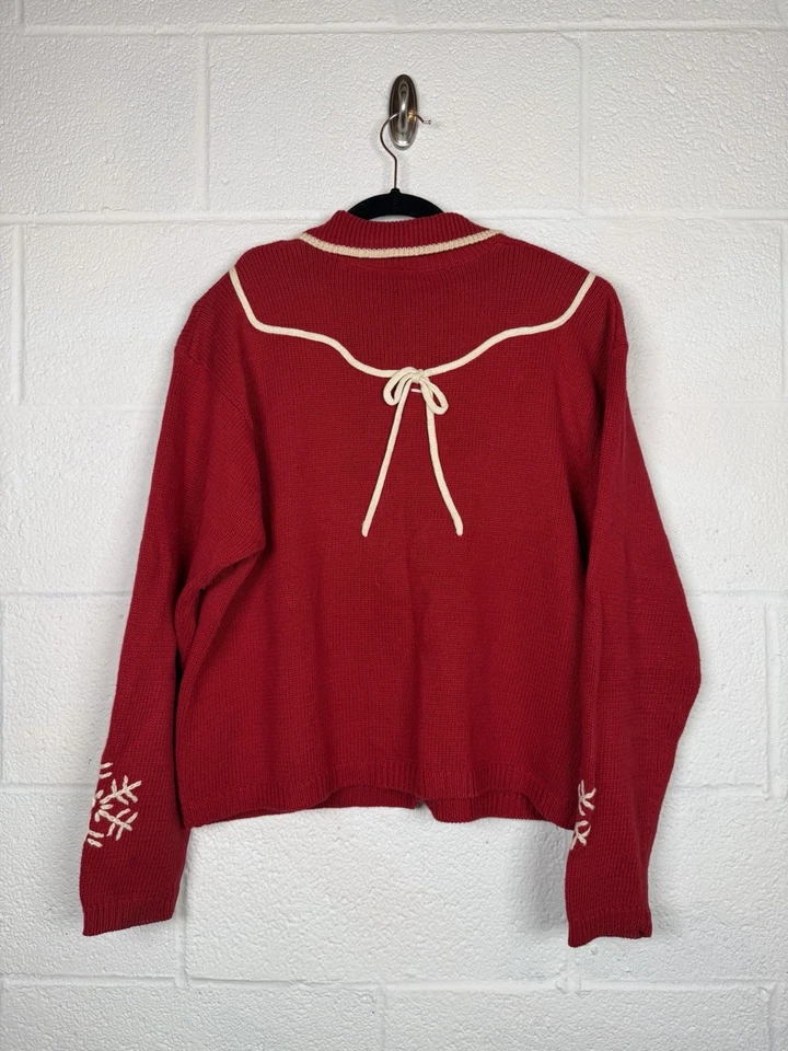 Suéter Vintage Jason Maxwell Rojo Patines de Hielo Copo de Nieve Cuello L Abotonable Foto 3 de 4