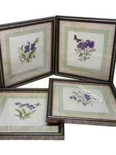 VTG Set-4 June Young Floral Butterfly Framed Prints Botanical Home Interiors USA