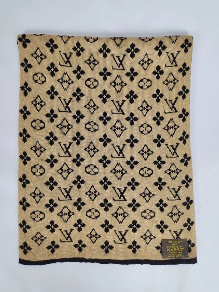 Louis Vuitton genuino vintage negro/beige lana invierno bufanda bufandas Foto 2 de 4