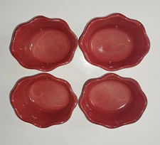 Grestel Ramekins 4 Stoneware Portugal Red Ruffled Bake Dishes 4 Oz 4.5x3.75x2.5"