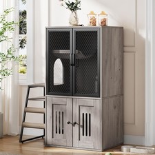 Cat Litter Box Enclosure Furniture W/ Ladder Double Cat House with Storage Space