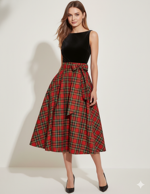 Elegant Plaid Midi Dress with Matching Velvet| Women Christmas Party Dress | eBay Elegant Plaid Midi Dress with Matching Velvet| Women Christmas Party Dress | eBay