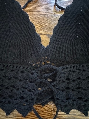 HANDMADE CROCHET BLACK COTTON BLEND Bustier Bralette TOP FOR WOMEN/JUNIORS XS/S - Picture 3 of 10