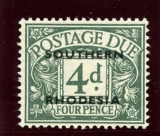 Southern Rhodesia 1951 Postage Due 4d dull grey-green MLH. SG D6. Sc J5a.
