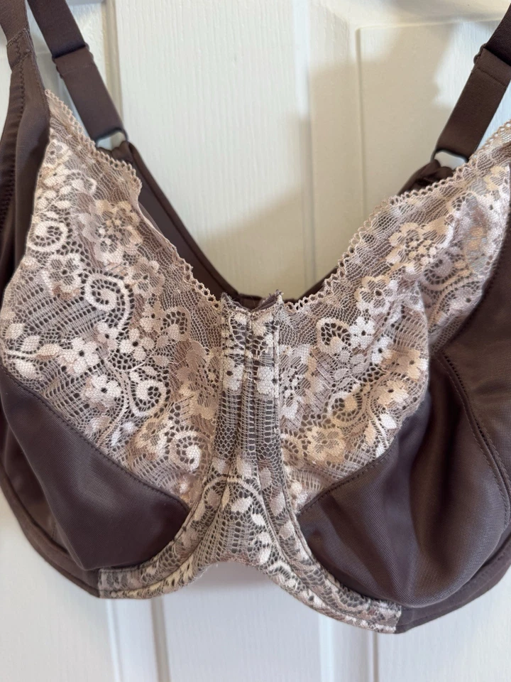 Nuevo con etiquetas Sujetador con aros de encaje Lilyette Enchantment 40DDD 0471 púrpura gris beige $38 Foto 3 de 4