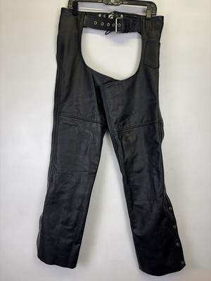 FMC Leather Motorcycle Chaps Hip Pocket Buckle Zip Closure and Button Leg XXS