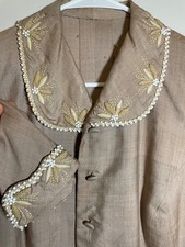 1940s womens suit jacket- silk beige with beaded embroidery- antique vintage