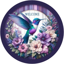 Hummingbird Welcome 10" or 12" Aluminum Outside Inside sign Decorative Purples