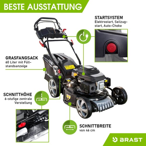 BRAST Rasenmäher Benzin 5,2kW (7PS) mit Antrieb GTMarkengetriebe 46cm