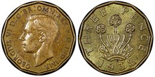 Great Britain George VI 1938 3 Pence Better Date aUNC KM# 849 (21 421)