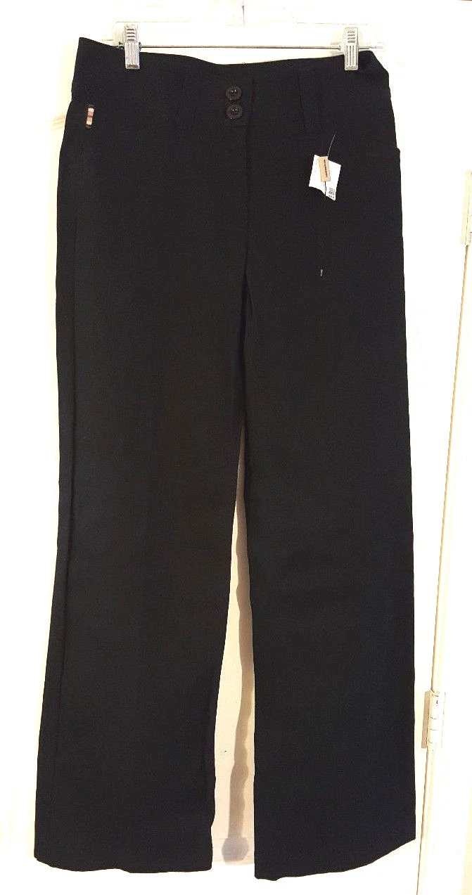 Pantaloni abito da donna Burberry London US 4 neri anteriori piatti 99% cotone massello nuovi con etichette