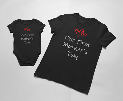 Our First Mother's Day Set Women's Shirt Baby Bodysuit Matching Gift New Mom Top