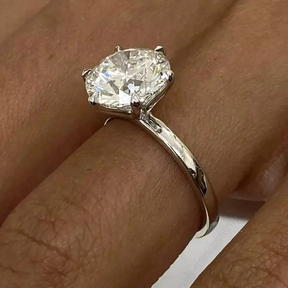 2.45 Ct Round Cut Moissanite Solitaire Engagement Ring 14k White Gold Plated - Image 3 of 4