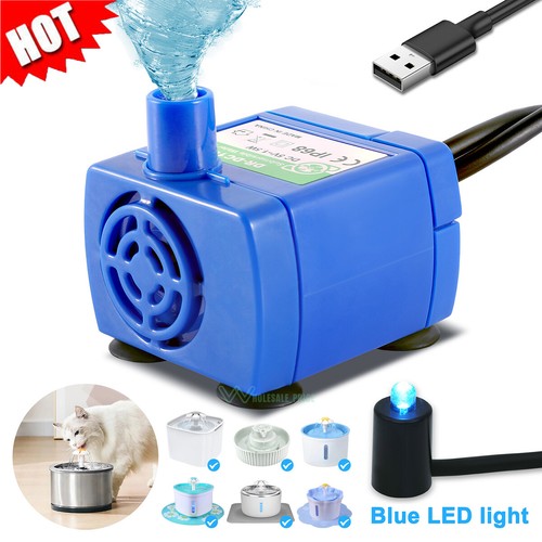 LED Haustier Fisch Katze Brunnen Motor Wasserspender Pumpe Trinken USB Wiederaufladbar