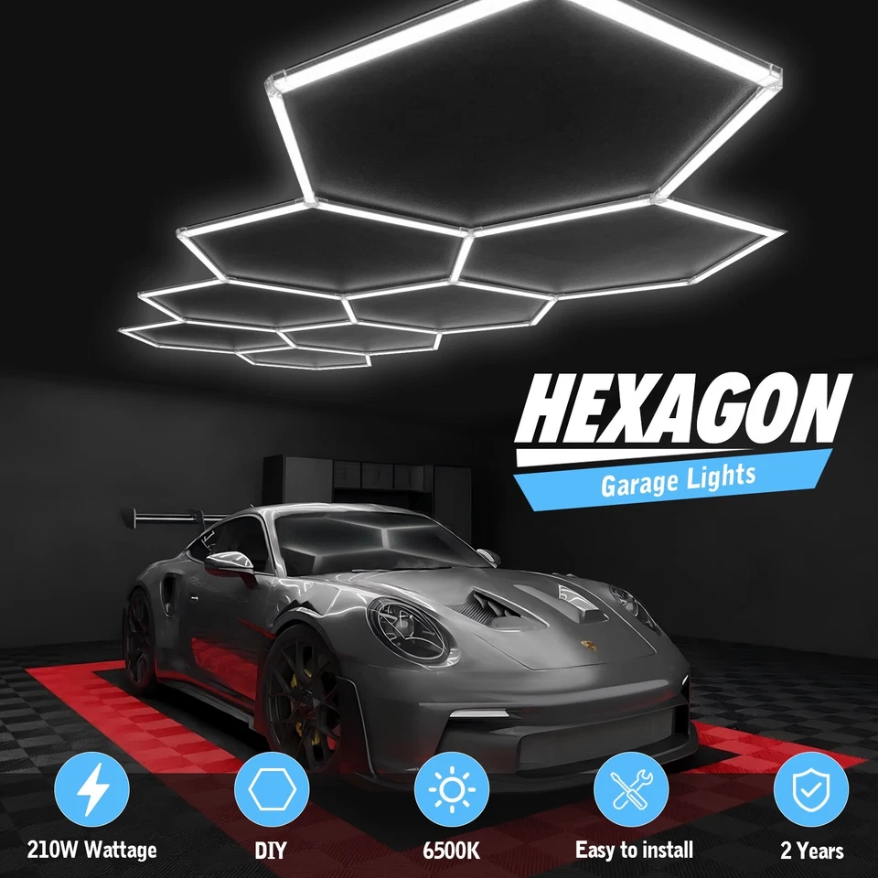 Luce LED esagon garage 8 Griglia Luci a nido d'ape 6500K  210W per Seminterrato - Immagine 2 di 4