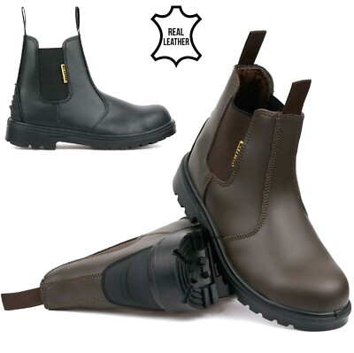 HERREN LEDER HÄNDLER LEICHTE CHELSEA STAHLKAPPE SICHERHEITSSTIEFEL ARBEIT SCHUHE GR.