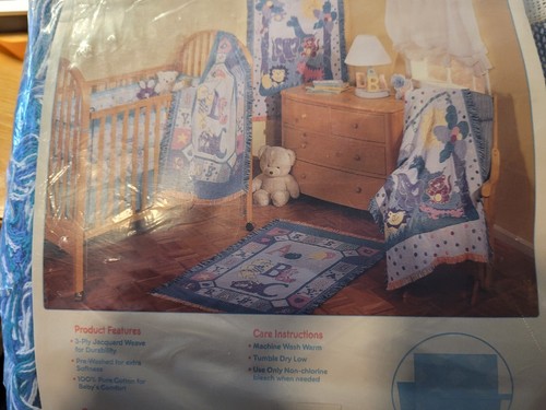 Vintage Riegel Jacquard Fringed Baby Blanket Animals Tapestry 80's NEW Jungle - Picture 5 of 15