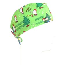 Peanuts Gang Jingle Bells theme green scrub hat
