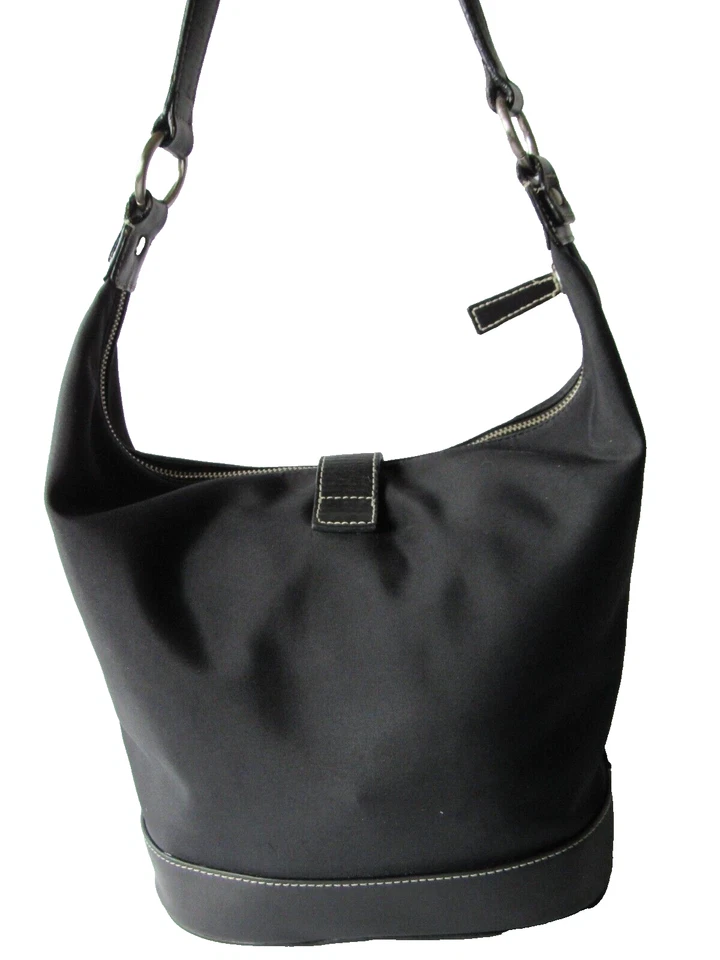 Valerie Stevens Negro Nylon Cuero Recortado Hobo Bolso de Hombro Cartera 13" x 11" Foto 3 de 4