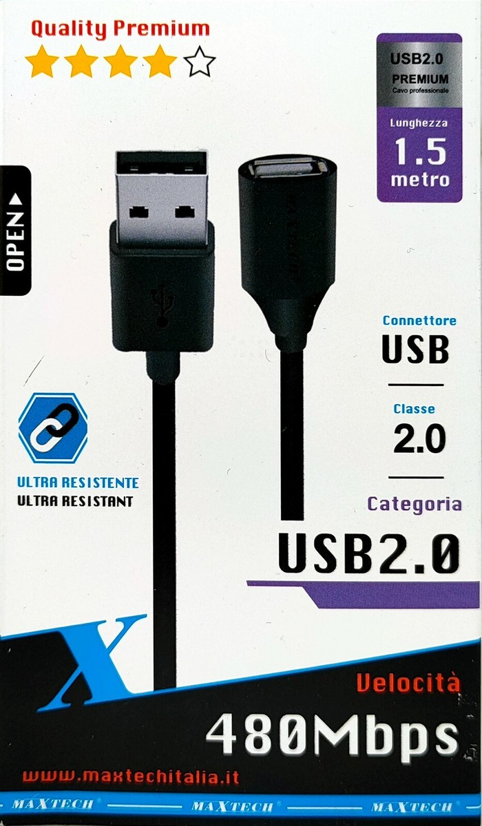 CAVO USB MASCHIO FEMMINA 2.0 TIPO A TYPE A PROLUNGA 3m CAVETTO FILO PER PC DATI - Foto 5