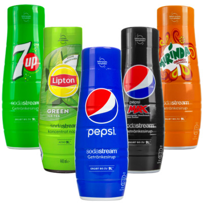 NEU Sodastream Sirup Set 5x 440ml Pepsi 7UP Mirinda Lipton Green Tea