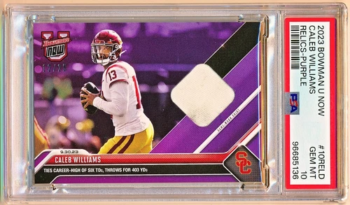 2023 Bowman U now Caleb Williams Purple Shirt Relic Rc #10REL-D (12/25) PSA 10