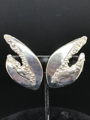 Vintage 925 Sterling Silver Signed JE  Electroform Modernest  Clip-on Earrings